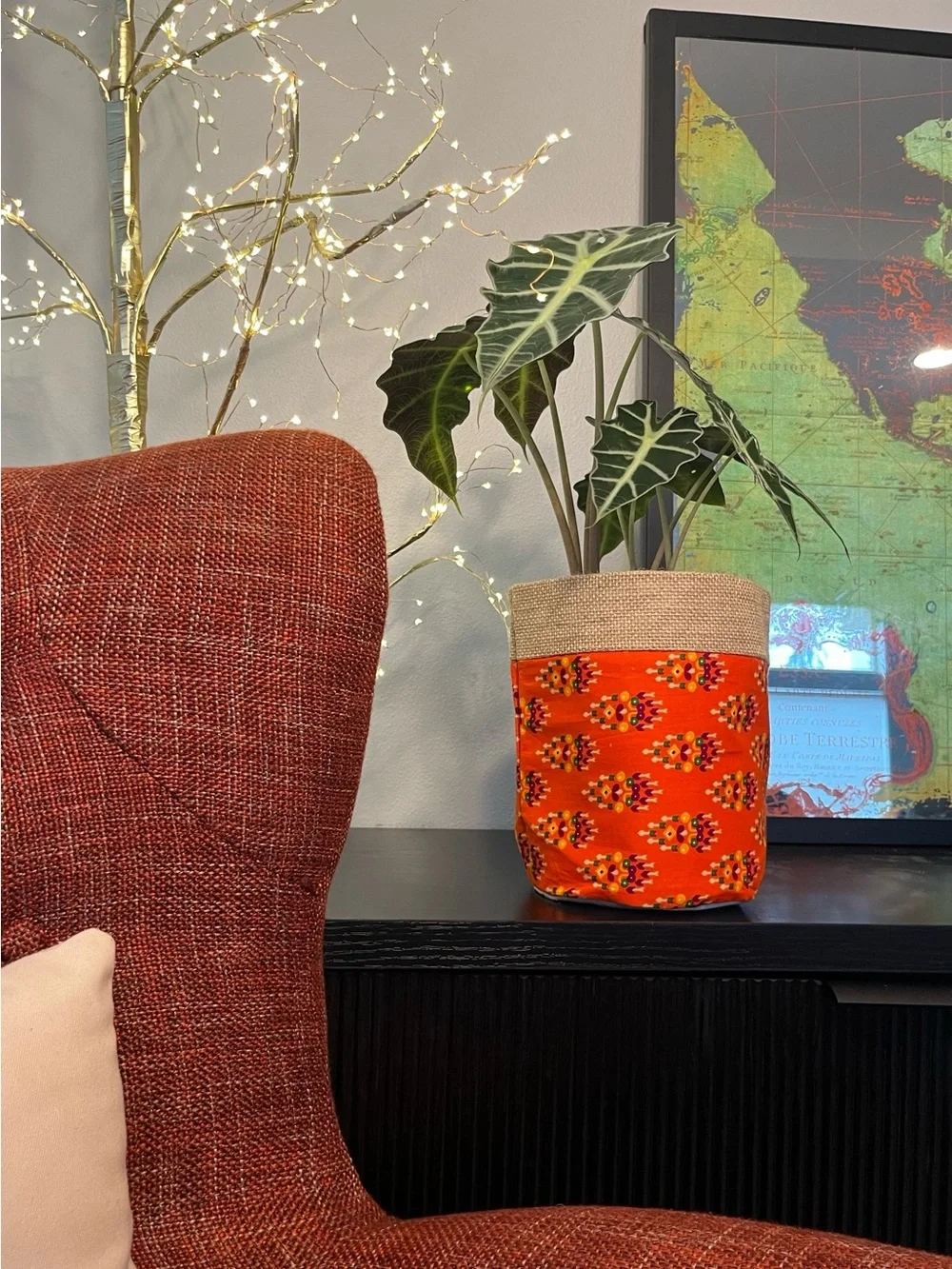 Orange Handcrafted Jute Bohemian Planter Bag